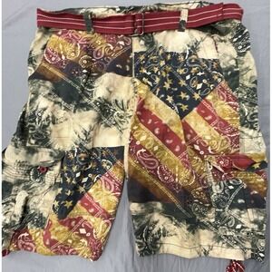 Focus Shorts Men 44 USA Flag Belt Cotton Baggy Skater Hip Hop Y2K Cargo Heavy